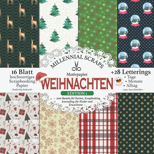 Motivpapier WEIHNACHTEN Edition 1 – zum Basteln für Karten, Scrapbooking, Journaling; für Kinder und Erwachsene –: DIY Papier & Zubehör I Zum Ausschneiden I Mit Letterings I Geschenkidee