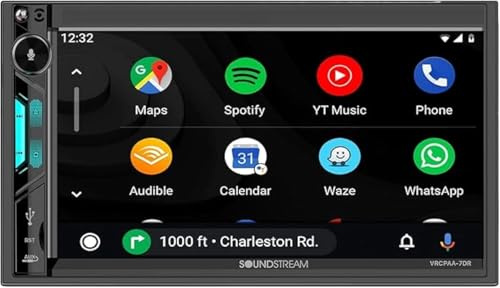 Soundstream VRCPAA-7DR 7 Double DIN Touchscreen Car Stereo, Wireless Apple CarPlay & Android Auto, Bluetooth Hands-Free, USB/AUX, Backup Camera Input, Steering Wheel Control, FM/AM, In-Dash Head Unit