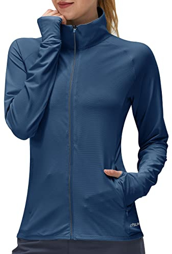 KPSUN Vêtement de protection solaire UPF 50+ à manches longues pour femme - T-shirt léger pour activités de plein air | Chemise de soleil à manches longues avec fermeture éclair, 4 poches, tissu à séchage rapide, veste de protection UV SPF pour