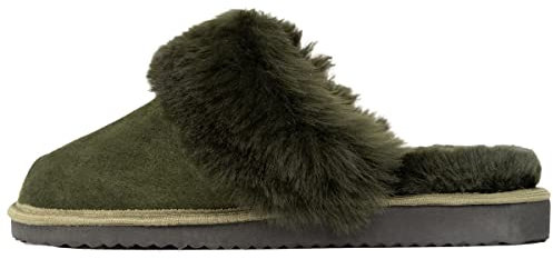 Hollert Damen Lammfell Hausschuhe TANNENGRÜN Pantoffeln Puschen Grün echt Merino Schaffell Echtleder super warm und bequem Größe 41 EU