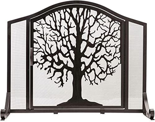 Salvachispas para la Chimenea Pantalla Protectora Protector de pantalla for chimenea, marco de hierro forjado sólido negro con puerta, protector de chispas de malla metálica independiente, for decorac