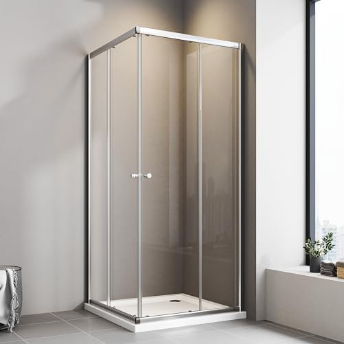 Duschkabine 90x90 cm Schiebetür Eckeinstieg Duschkabine mit Schiebetüren 6mm ESG Glas Duschschiebetür Eckeinstieg Duschabtrennung Duschwand Höhe 185cm