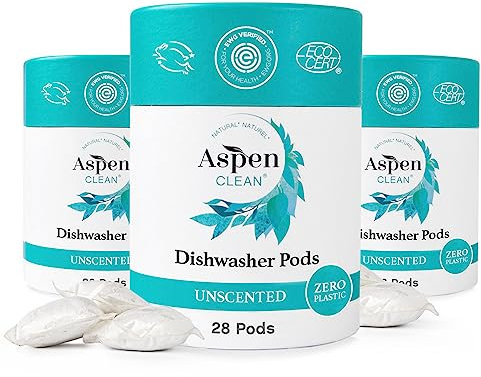 AspenClean Geschirrspüler-Pods ohne Duft, neue und verbesserte Verpackung, kein Plastik, vegan, umweltfreundlich, natürliches Geschirrspülmittel, EWG verified™ – 28 Stück (3er-Pack)