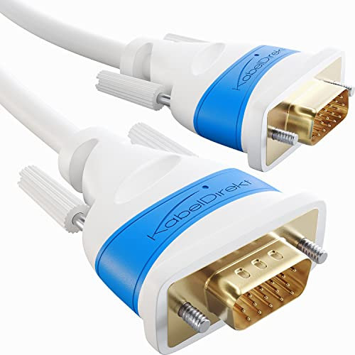 KabelDirekt – VGA Monitor Kabel für maximale Bildqualität durch hochreine Kupferleitungen – 2m (Full HD, VGA-Stecker auf Stecker, verbindet PC mit Bildschirm/Beamer/Projektor, D-Sub 15, weiß)