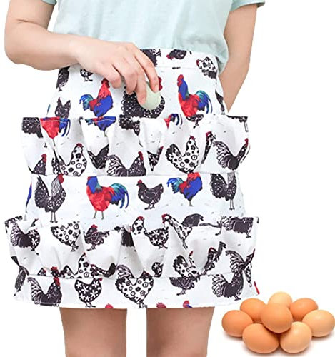 YULIAO Schürze für Eier, Tasche Eier Schürze, Ei Sammeln Taschen, Eierschürze, Multi Pocket Schürze, für Enteneier, Wachteleier, Erdbeeren, Kleine Gegenstände (mit 12 Taschen)