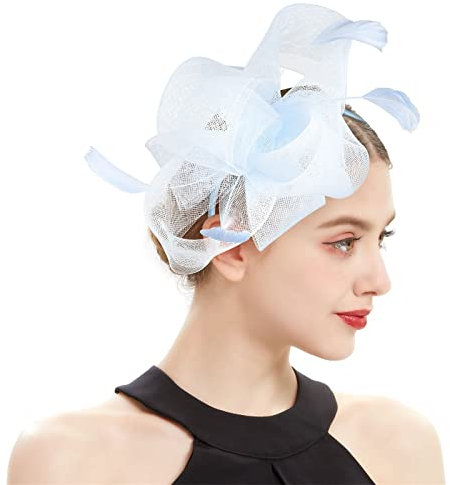 MILAX Kopfschmuck Fascinator Damen Blumen Schleife Mesh Hochzeit Braut Elegant Fascinator Haarreif Cocktail Tee Party Ladies’ Cocktail Party Fascinator Feather Veil Mesh Headband Cocktail Hat