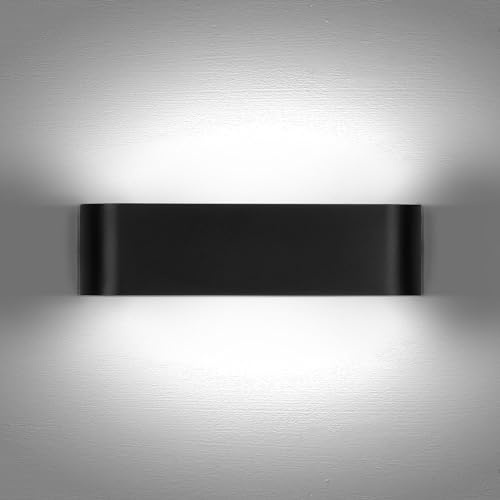 Lightess 16W Apliques de Pared LED Interior Lámpara de Pared Moderna Negro Luz de Aluminio Perfecto para Salón Dormitorio Sala Pasillo Escalera, 6000K Blanco Frío