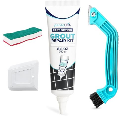 Grout - Ready Mixed Tile Grout with Sponge, Remover Saw and Scraper, Grout Reviver for Bathroom, Kitchen, Floor Tiles - 250 gr Bundle Set (White)