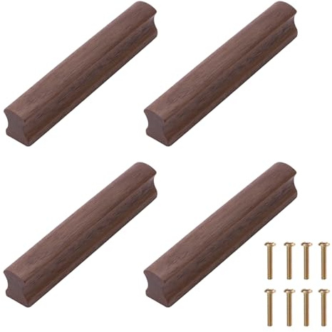 NAKUPENDA 4 Stück Schrankgriffe Holz Griff Schubladengriff Holz Möbelgriff Holztürgriff Türgriff Schrankgriff für Tür Schrank Schublade,96mm Lochabstand(Schwarze Walnuss)