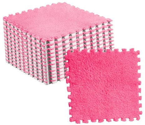 10 Uds. Alfombra de Espuma de Rompecabezas de Felpa de 30x30cm/11,8x11,8 Pulgadas, Alfombra Antideslizante para el Suelo de la Habitación (Rosa roja)