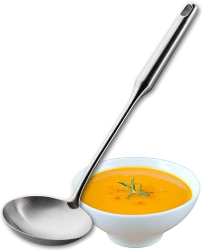 Sabatier Professional Large Metal Ladle - Satin Polished Stainless Steel. Strong Kitchen Cooking Utensil Tool. Perfect for Serving Soups, Sauces and Stews. 25 Year Guarantee, Dishwasher Safe