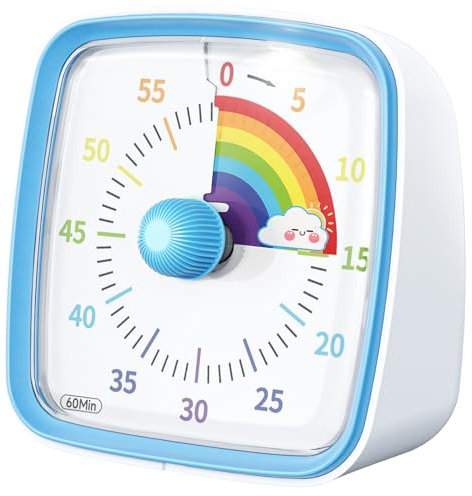 Yunbaoit Visueller Timer für Kinder & Erwachsene, 60 Minuten Regenbogen Countdown Timer mit Stummer Flash Funktion, Zeitmanagement Tool für Klassenzimmer, Haus, Küche, Büro (Blau)
