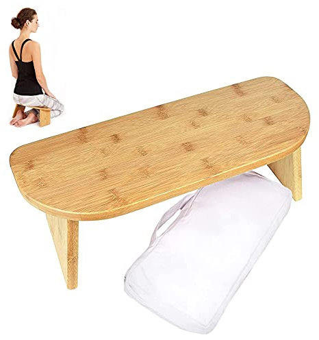 Samnuerly Klappbare Meditationsbank in Reiseversion, ergonomischer Yoga-Hocker aus Bambus mit Tragetasche, kniender Hocker für Teezeremonie, Seiza, Yoga, Beten und gesünderes Sitzen, Tiefe Meditation