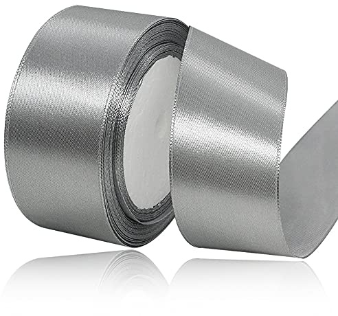 Grau Satinbands 40mm Breit, 22m Silber Schleifenband, Geschenkband für Geschenkverpackungen, DIY Handwerk, Blumensträuße, Nähprojekte, Schleifenherstellung, Geburtstags- und Hochzeitsdekorationen