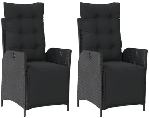 vidaXL Gartensessel mit Fußteil 2 STK. Verstellbar Schwarz Poly Rattan