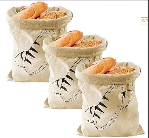 LSRVNM 3 Pezzi Sacchetto Pane 30 × 40 CM, Borsa per il Pane in Lino Riutilizzabili Sacchetto Portapane, Sacchetti per la Conservazione Degli Alimenti per Pane Frutta Verdura