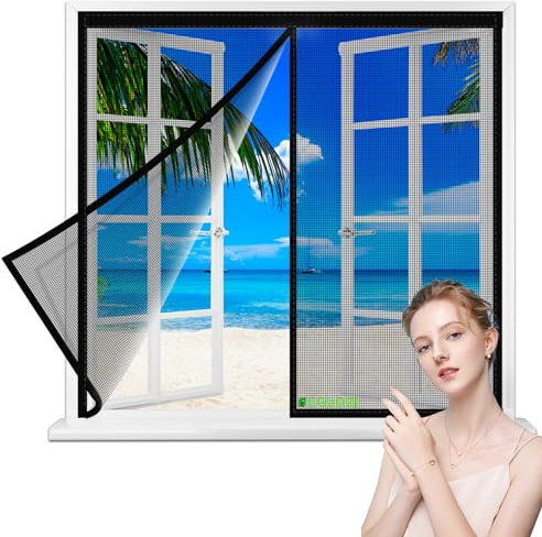 Polyester Sliding Window Mesh Curtain, 40x70cm Easy to Install Without Drilling, Snap Shut Automatically Insect Protection Door No Gap Pet and Kid Friendly Black