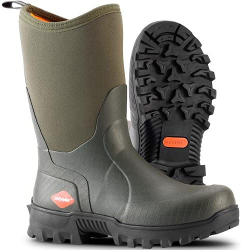 Showave Men's Mid Calf Rubber Work Boots Waterproof Rain Boot Insulated Mud Boots with Comfortable Sports Soles(Green,Size 8)