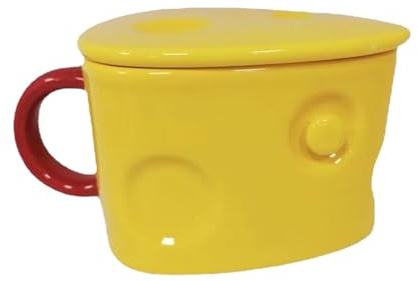Fdit Keramiktasse in Käseform, Niedliche und Modische Kaffeetasse mit Deckel, Geeignet für Zuhause und Büro, 11 X 7,5 X 14,5 Cm