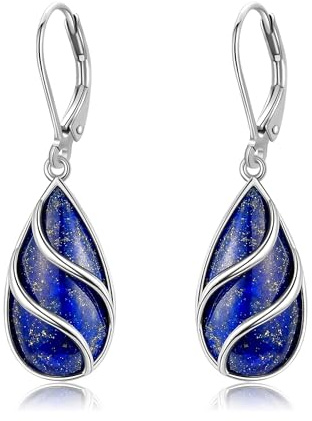 Lapislazuli Ohrringe 925 Sterling Silber Tropfen Leverback Schmuck Geschenke