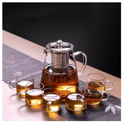 CHDGSJ Glass Teapot Set 1300ml Glass Tea Kettle for Stove Top with 6 Teacups, Clear Tea Pot with Infuser and Lid, Blooming Loose Leaf Tea Brewer, Stovetop Microwave Safe, Tea Maker Gift(clear,800ml)