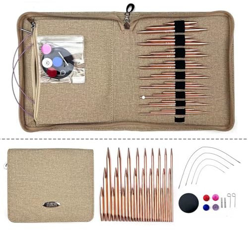 KLZWCP Aluminium Rundstricknadeln Set Lange Häkelnadeln, Austauschbares Stricknadel Set Häkelnadel Set Tunesisch Mit Aufbewahrungstasche für Anfänger Häkelgarn