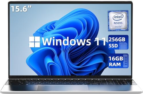 aichiw Ordinateur Portable 15,6 Pouces – 16 Go de RAM, 256 Go SSD, Processeur Quad-Core Intel Celeron, Windows 11, Clavier Rétroéclairé, Lecteur d'Empreintes Digitales, Wi-FI Double Bande