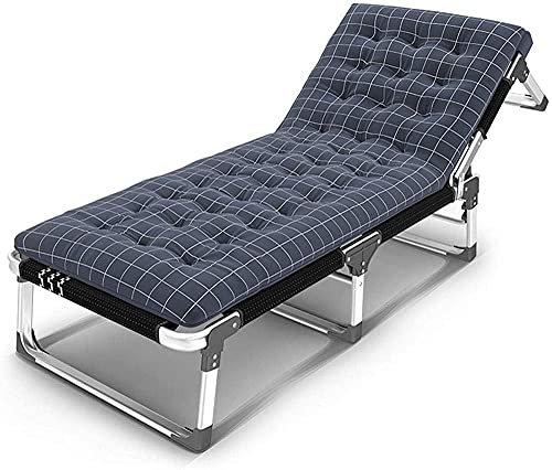 Zusammenklappbares Metall-Kissen mit marineblauem Kissen und atmungsaktiver UV-beständiger Stoff-Rückenlehne, 5-fach verstellbar, Gartenliege und -liege für Entspannung im Freien, 190 x 68 x 28 cm