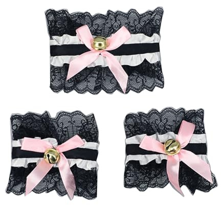 ZOOMIMI Spitzen-Choker, Spitzen-Schleife, Choker-Halsketten mit Glöckchen, Stretch-Kragen, Halsband, Cosplays, Dienstmädchen-Kragen-Sets