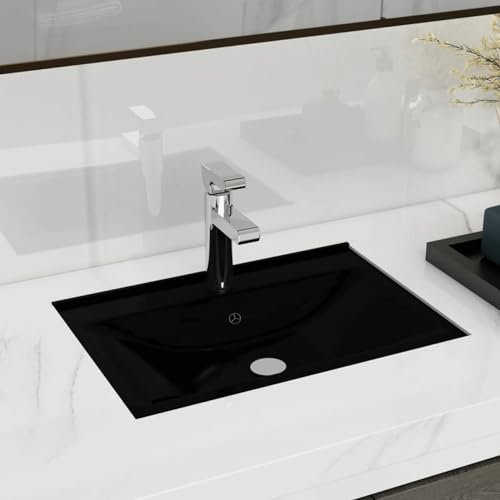 ShGaxin Lavabo, lavabo à poser sur plan de travail, lavabo de salle de bain, meuble de salle de bain, meuble lavabo, rectangulaire en céramique creux de robinet/vidage noir
