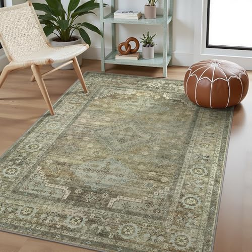 GENIMO Teppich Wohnzimmer 120X170 cm Vintage Waschbar Kupfer Braun | Boho Vintage Orientalischer Teppiche, Kurzflor Wohnzimmerteppich, Rutschfest Carpet, Groß für Schlafzimmer, Esszimmer, Büro