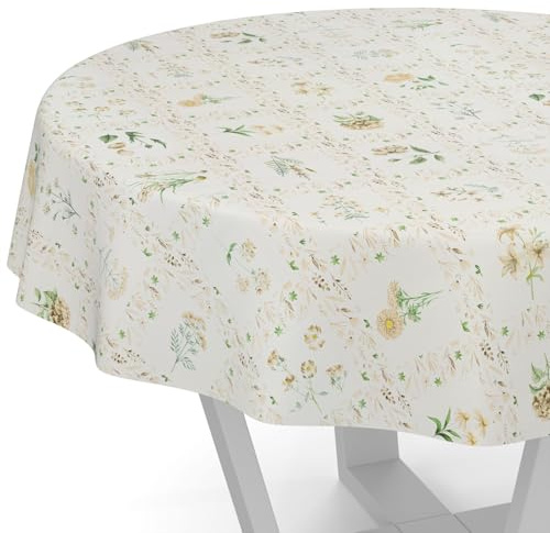 Wachstuchtischdecke Wachstischdecke Wachstuch Tischdecke abwaschbar Gartentischdecke Wasserabweisend Rund 120cm Schnittkante Blumenkaro Beige
