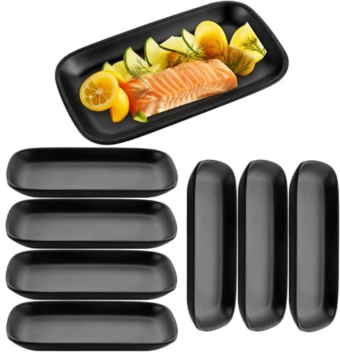 YAYODS 8 platos de sushi – 15,5 x 9 x 2 cm – Bandeja para servir negro – Platos pequeños rectangulares – Platos de postre de melamina – Platos reutilizables para carne, aperitivos, sushi, platos