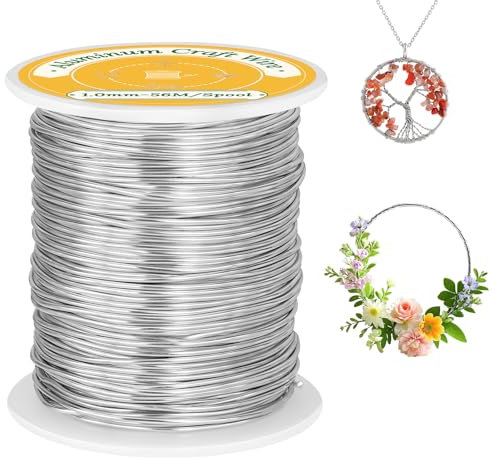 VynyQoo 1mm Fil De Fer Souple Loisir Creatif, 56M Flexible et Pliable Fil Aluminium, Fil D'artisanat en Aluminium pour Création Florale DIY, Sculpture, Fabrication de bijoux, le Tissage (Argent)