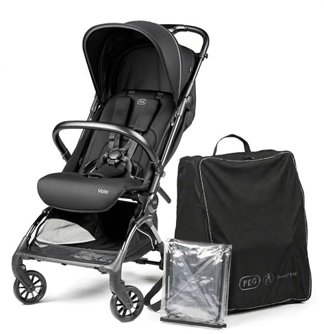 PEG Cochecito Ligero Volo con Burbuja de Lluvia, Apto Avión, Compacto, Equipaje de Mano, Desde Recién Nacido hasta 22 kg, Bolsa de Viaje Incluida, True Black