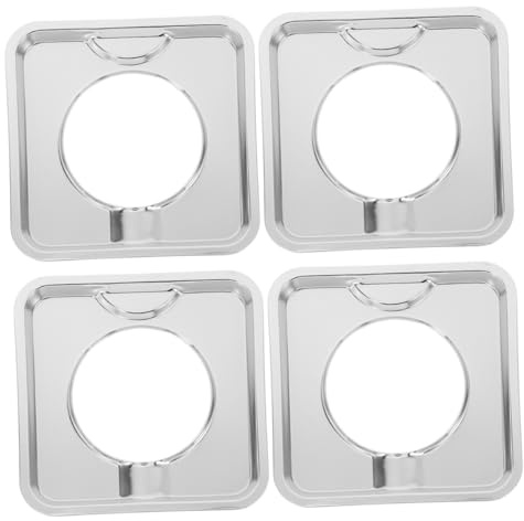 CAXUSD Lot de 4 Protège-brûleurs Carrés en Acier Inoxydable 19cm pour Cuisinière à Gaz, Amovibles et Faciles à Nettoyer, Protège Déversements D'huile