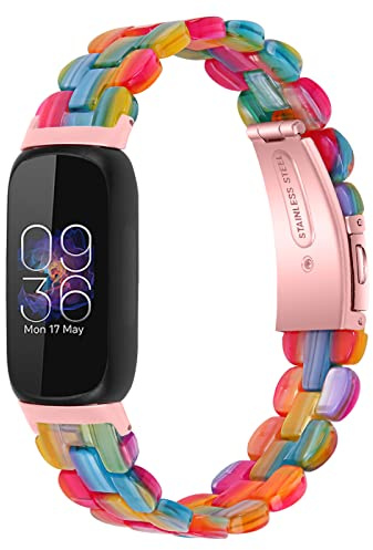 JOPLKOL Bracelet de rechange en résine compatible avec Fitbit Inspire 3, étanche et léger avec boucle en acier inoxydable, bracelet tendance pour traqueur d'activité pour femme, taille unique, Résine