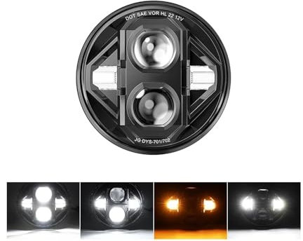 Faros Delanteros Led para Coche De Moto, Led De 7 Pulgadas DRL H4 Hi-Lo con Ojos De Ángel Halo para Motocicleta para Lada para Niva 4X4 Uaz 12V 24V Faro Principal(1 Piece J013-DE)