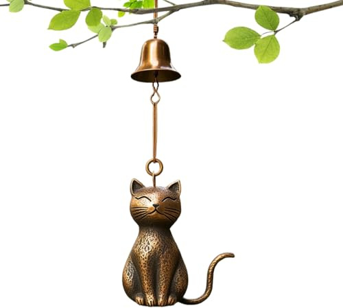 Carillon À Chat,Ornements Élégants pour Jardin Porte Et Balcon - Statue Animaux avec Cloches Extérieures en Métal pour Maison Et Terrasse