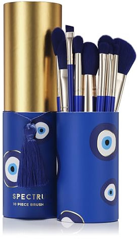 Spectrum 10 Piece Evil Eye Makeup Brush Set | Professional Brushes for Foundation, Cheeks, Concealer, Powder, Eyes, Lips & Brows | Vegan & Cruelty-Free