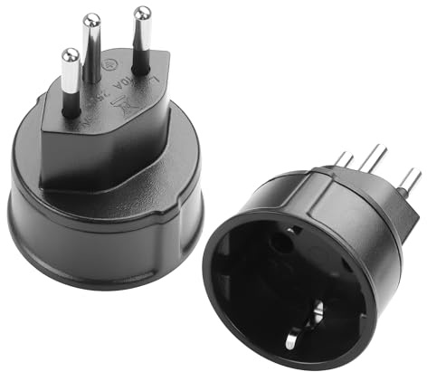 Schweiz/Liechtenstein auf EU Adapterstecker 2 Stück，Schweizer 3-polige Stecker auf 2-poliger DE/FR/IT/ES Steckdose für Schweiz/Liechtenstein Besucher (Schweiz auf DE schwarz)