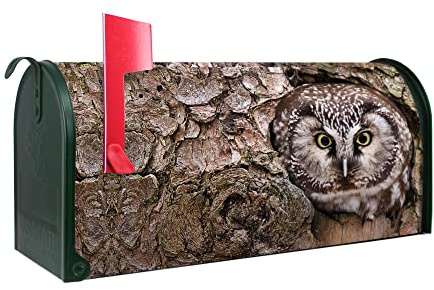 banjado Amerikanischer Briefkasten - US Mailbox/Letterbox mit Motiv Motiv Eule 51x22x17cm - Postkasten Stahl aus Amerika – Briefkasten amerikanisch grün pulverbeschichtet