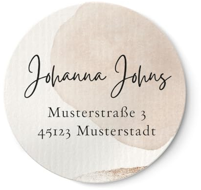 Personalisierte Adressaufkleber Beige | 4cm Runde wischfeste Etiketten 48 Stück mit Wunschtext | ideal für Einladungskarten Umschläge Briefpost Geschenke NORDEULE (Natur, ⌀ 4cm (48 Stk.))