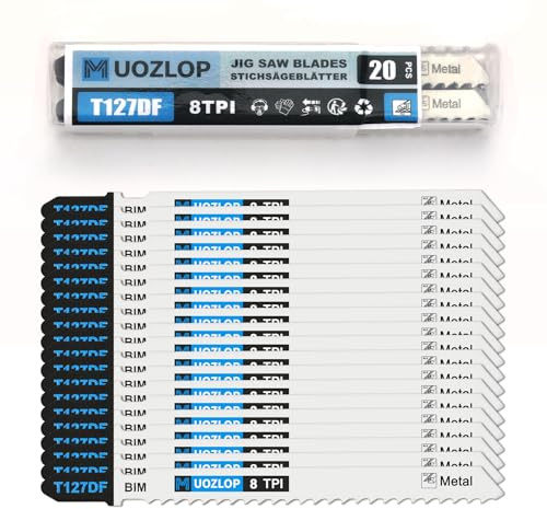 MUOZLOP 20 st. T127DF sticksågsblad, T-skaft sticksågblad set med förvaringsfodral för metall, sågblad sticksåg tillbehör (20 st. T127DF)