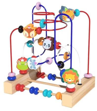 Nuytghr Wooden Bead Maze Puzzle, Animal Track Toy, Portable Educational Game, Wooden Material Build, Preschool, for Toddler, Boys, Girls, Early Learning, Sensory, Activity, Table Use