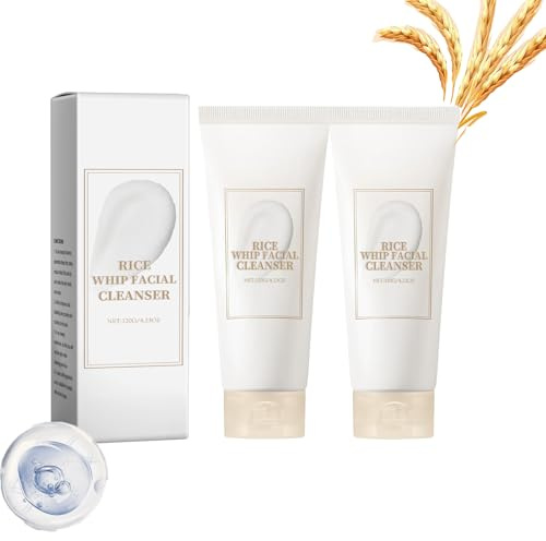 Rice Foaming Cleanser Skin, Sanftes Gesichtswasser mit Reisextrakt Peeling-Reispulver, Tiefenreinigung der Poren, Oil Control Hydration, Vegane Hautpflege für Frauen Männer, Daily (2 STÜCKE)