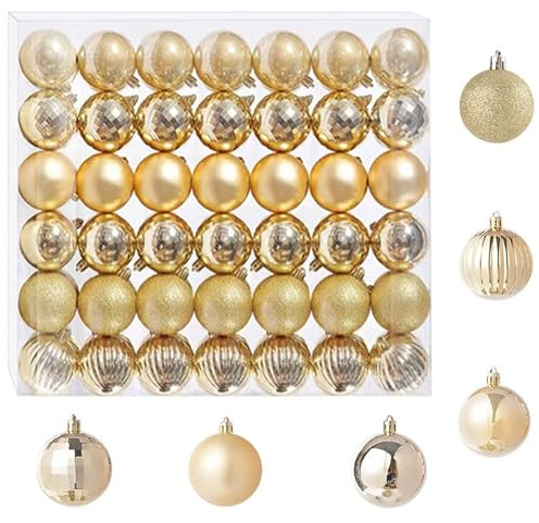 DITK-U 42 bolas de Navidad con purpurina, inastillables, adornos para árbol de Navidad, decoración de bodas, fiestas (dorado)