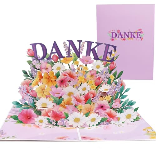 BYZANDQI® Pop-up-Karte mit DANKE - 3D Blumen Dankeskarte & Abschiedskarte für Kollegen Kunden und Lehrer Freunde Familie