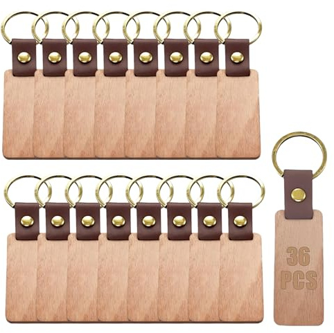 BAIFULAI 36 Stück Schlüsselanhänger Holz, 6.5 * 2.8 cm Blanko DIY Rechteck, HolzschlüSselanhänger, Wooden Schlüsselbund, Beschriftbar für Malerei Basteln Dekorieren Geschenke