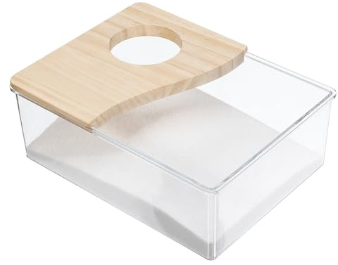 jojofuny Bac à Sable en Acrylique pour Hamsters Et Cochons d'Inde, Bac à Bain Transparent Demi-Couvercle en Bois, Adapté pour Salle De Bain Et Toilette, 20x15x8 Cm